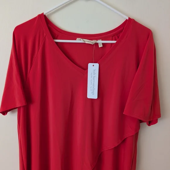 Soft Surroundings Womens Large Short Sleeve Madeline Tunic Red NWT Vacation - Picture 3 of 5